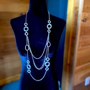 Silver long layered necklace